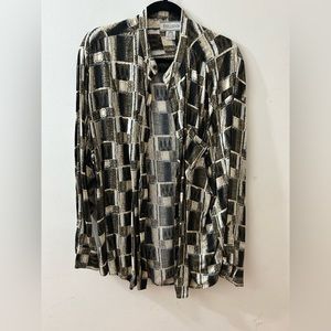 Linen block pattern button down shirt. Great for Spring/ summer.